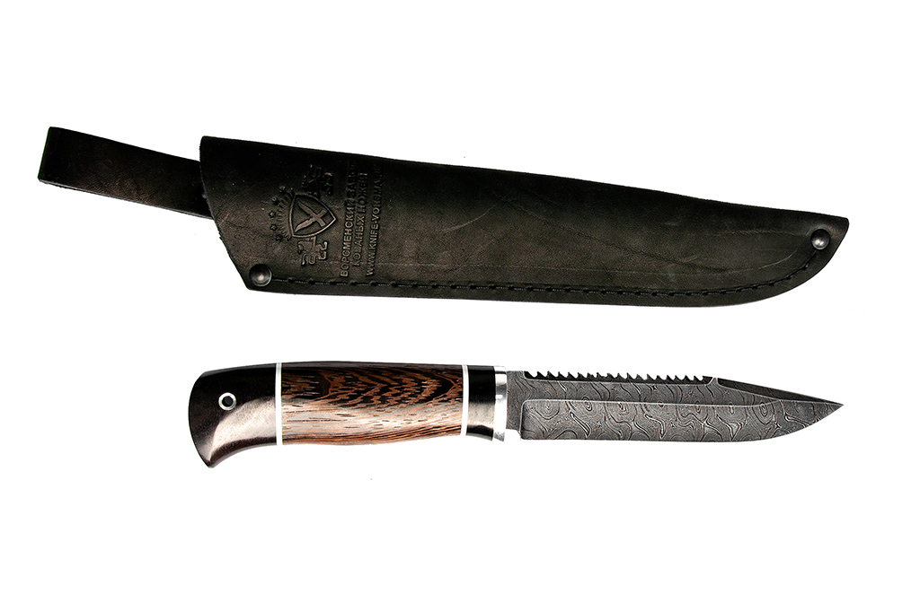 Нож Рыболов-1, сталь дамаск, рукоять венге-черный граб, (Ворсма) - фото 