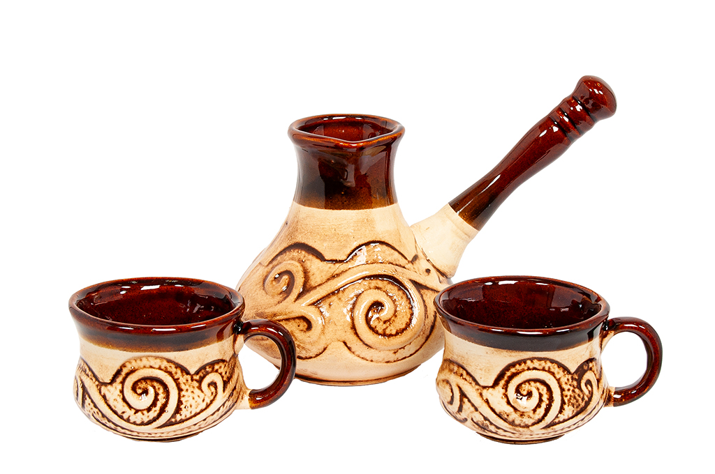 Турка Восточная 0,5 л + 2 чашки, керамика - фото 
