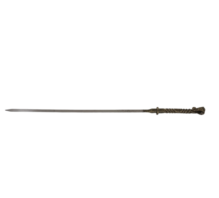Шампур кованный, нержавеющая сталь, длина 740 мм (без ручки 540х11х3 мм), крюк, волна, золото (Фото №1)