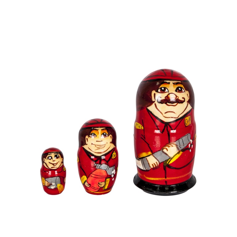 Матрешка Пожарник, 3 куклы, художественная роспись (Фото №1)