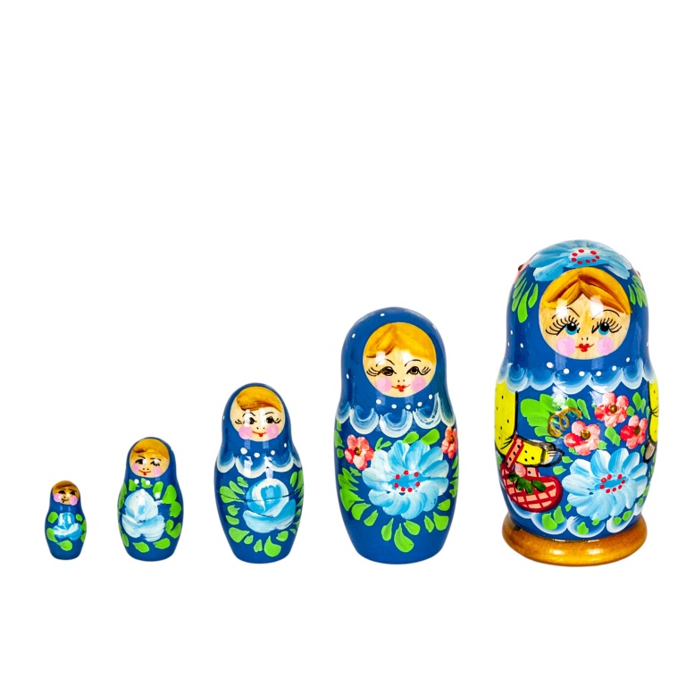 Матрешка Корзинка, 5 кукол, художественная роспись - фото 